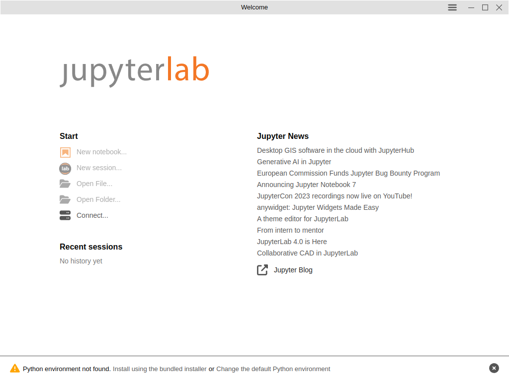 The JupyterLab Desktop graphical user interface.